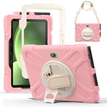 Samsung Galaxy Tab Active5 Pro Heavy Duty 360 Case with Hand Strap - Pink / White