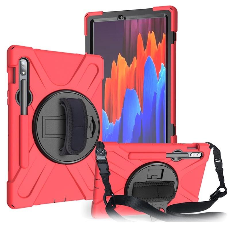 Samsung Galaxy Tab S7/S8 Heavy Duty 360 Case with Hand Strap Red
