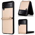 Samsung Galaxy Z Flip3 5G Case with Strap - Carbon Fiber - Gold