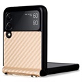 Samsung Galaxy Z Flip3 5G Case with Strap - Carbon Fiber - Gold