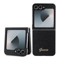 Samsung Galaxy Z Flip6/Z Flip7 FE Guess Glitter Flakes Metal Logo Hybrid Case - Black