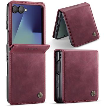 Samsung Galaxy Z Flip7 Caseme 033 Calf Texture Wallet Case with RFID Blocking - Red
