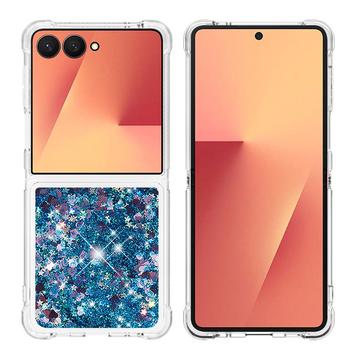 Samsung Galaxy Z Flip7 Glitter Quicksand TPU Case - Blue Hearts
