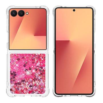 Samsung Galaxy Z Flip7 Glitter Quicksand TPU Case - Pink Hearts
