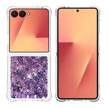 Samsung Galaxy Z Flip7 Glitter Quicksand TPU Case - Purple Hearts