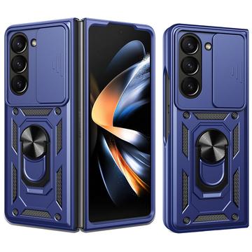 Samsung Galaxy Z Fold7 Rotary Ring Hybrid Case with Camera Shield - Blue