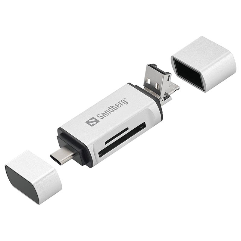 SD / MicroSD Card Reader - USB-A / USB-C / MicroUSB - Silver