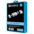 Sandberg SD / MicroSD Card Reader - USB-A / USB-C / MicroUSB - Silver