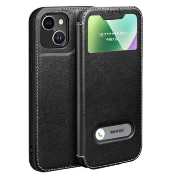 Dual View iPhone 14 Flip Leather Case - Black