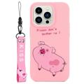 Kiss Series iPhone 14 Pro TPU Case with Strap - Pig