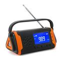 Solar Powered Emergency Radio w/ Flashlight, Power Bank - Black / Orange
