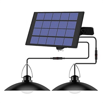 Solar Powered Hanging LED Light with Extension Cord - 2-Head