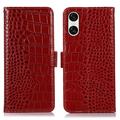 Sony Xperia 10 VI Crocodile Series Wallet Leather Case with RFID - Red