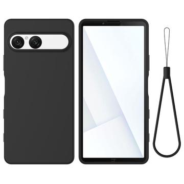 Sony Xperia 10 VII Liquid Silicone Case with Hand Strap - Black