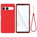 Sony Xperia 10 VIII Liquid Silicone Case with Hand Strap - Red
