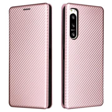 Sony Xperia 5 IV Flip Case - Carbon Fiber - Rose Gold