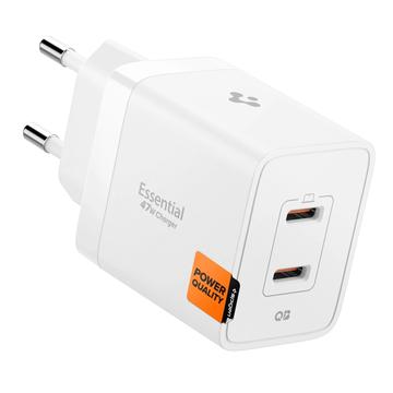 Spigen Essential EE472EU Dual USB-C Fast Wall Charger 47W - White