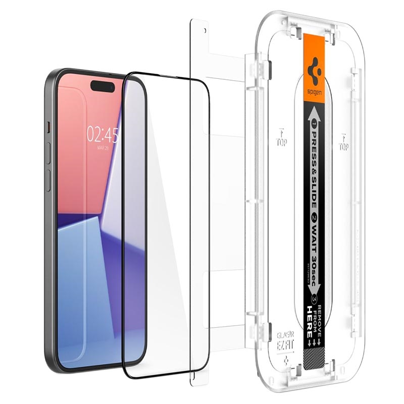 iPhone 15 Pro Max Spigen Glas.tR Ez Fit Full Cover Screen Protector - 9H -  2 Pcs. - Black Edge