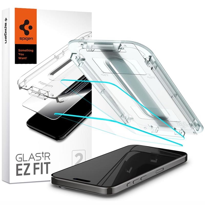 iPhone 15 Pro Max Spigen Glas.tR Ez Fit Tempered Glass Screen Protector -  9H - 2 Pcs.