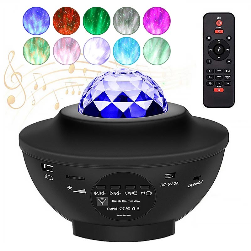 Starlight Lamp With Bluetooth Speaker, Remote Control Timer Ocean Wave Night Light Projector