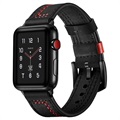 Apple Watch Series 7/SE/6/5/4/3/2/1 Stitched Leather Strap - 45mm/44mm/42mm- Black