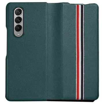 Stripe Series Samsung Galaxy Z Fold4 5G Leather Coated Case - Green