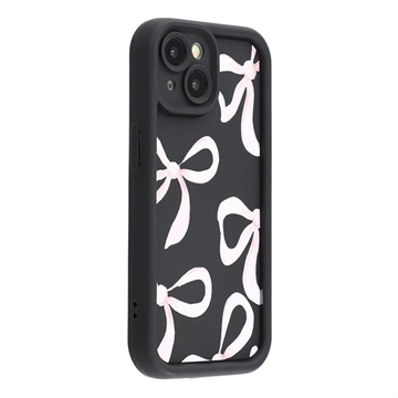 iPhone 15 Stylish Shockproof TPU Case with Raised Edges - Black / Big Bow