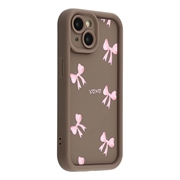 iPhone 15 Plus Stylish Shockproof TPU Case with Raised Edges - Brown / Bow
