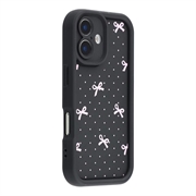 iPhone 16 Stylish Shockproof TPU Case with Raised Edges - Black / Polka Dot Bow