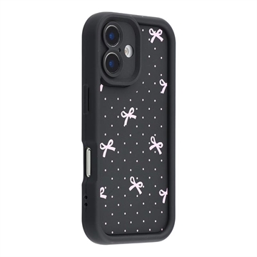 iPhone 16 Stylish Shockproof TPU Case with Raised Edges - Black / Polka Dot Bow