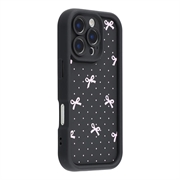 iPhone 16 Pro Stylish Shockproof TPU Case with Raised Edges - Black / Polka Dot Bow
