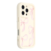iPhone 16 Pro Stylish Shockproof TPU Case with Raised Edges - White / Big Bow