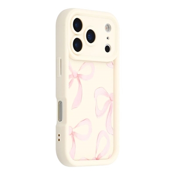 iPhone 17 Pro Max Stylish Shockproof TPU Case with Raised Edges - White / Big Bow
