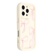iPhone 16 Pro Max Stylish Shockproof TPU Case with Raised Edges - White / Big Bow