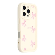 iPhone 16 Pro Max Stylish Shockproof TPU Case with Raised Edges - White / Bow