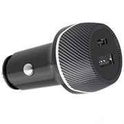 T05 USB-A/USB-C Car Charger with Anti-Lost Tracker for Android - Black