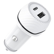 T05 USB-A/USB-C Car Charger with Anti-Lost Tracker for Android - White
