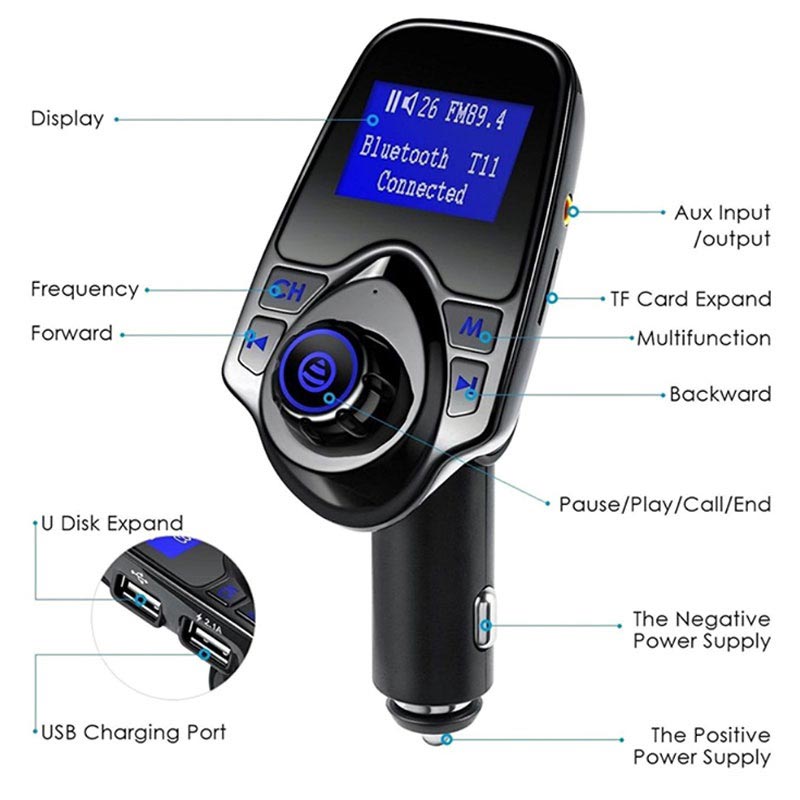 Transmetteur FM Bluetooth T11 & Chargeur Voiture