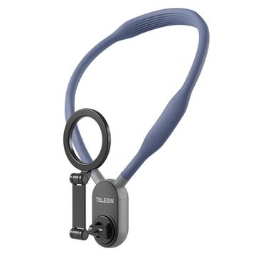 TELESIN MNM-001 For iPhone 12 / 13 / 14 / 15/ 16 Silicone Neck Mount Magnetic Selfie Stick Phone Neck Holder - Blue