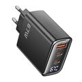 TOOCKI TCT67-22 67W GaN Wall Charger with Digital Display - USB-C/USB-A - Black