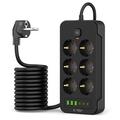 Tech-Protect PC6X6 Power Strip - 3 USB-A, 3 USB-C, 6 Sockets with 200cm Cable (Open-Box Satisfactory) - Black