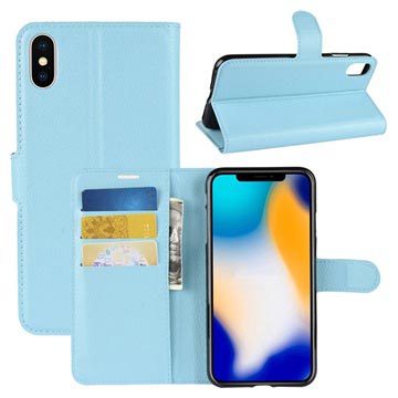 iPhone XS Max Textured Wallet Case with Stand - Light Blue