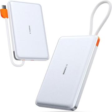 Torras Mini Slim PD Power Bank with Built-In USB-C Cable - 10000mAh - White