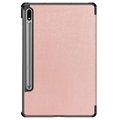 Tri-Fold Series Samsung Galaxy Tab S7 FE Smart Folio Case - Rose Gold