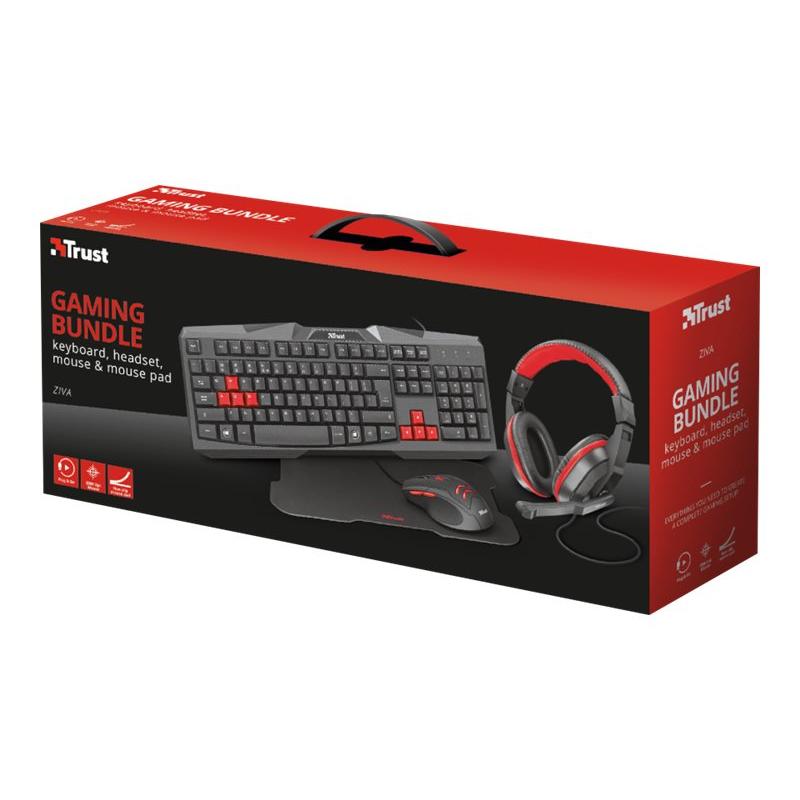 Trust Ziva 4in1 Gaming Bundle Keyboard, Mouse, Headset, Mousepad