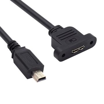 U3-012-MN 50cm Micro 3.0 Type-B Female to Mini USB 2.0 5Pin Male 480Mbps Cable Screw Mount Type Extension Cord