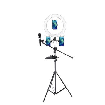 UN-700 10\'\' LED Ring Light with Tripod Stand Sound Card Tray and 3 Phone Holders for Selfie YouTube Video Photography Makeup