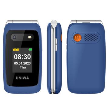 UNIWA V202T 4G Flip Mobile Phone for Elderly - Danish, Finnish, Swedish, English Languages - Blue