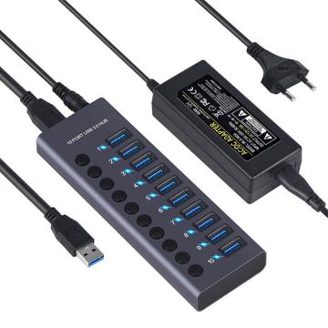 10-port USB 3.0 Hub with Individual Power Switches - Grey