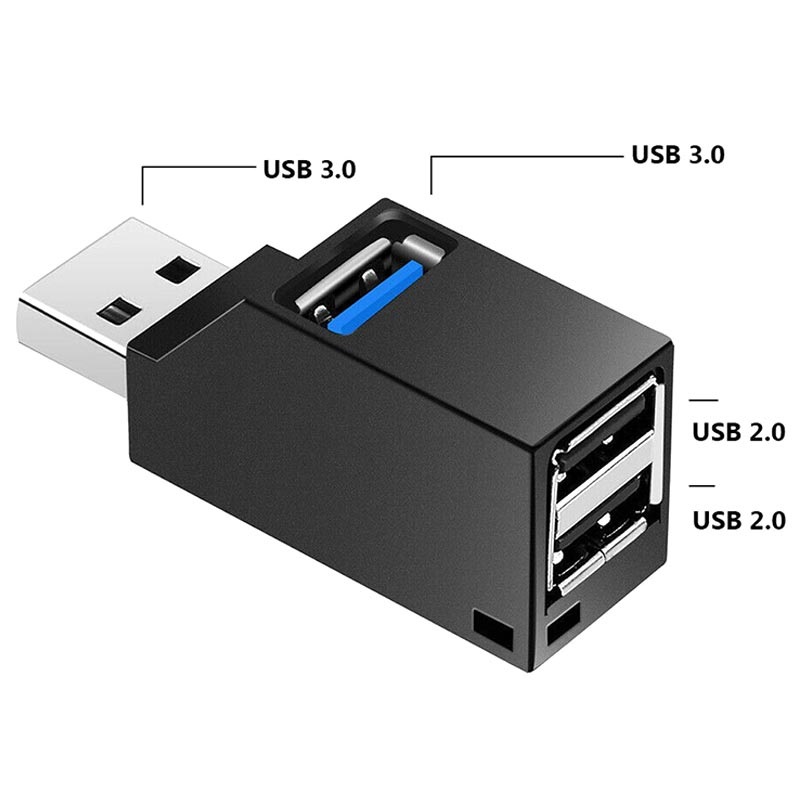 soep reinigen Vuilnisbak USB 3.0 Hub Splitter 1x3 - 1x USB 3.0, 2x USB 2.0 - Black